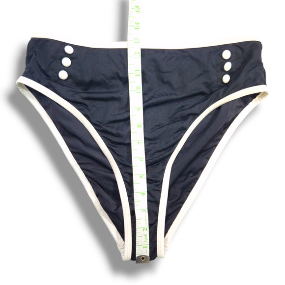 NWT Aqua Swim Pinup Button Detail High Waist Bikini Bottom Sz. L Black/White - Picture 5 of 8